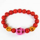 Turquoise Hot Pink Yellow Skull Bead Red Veins Ball Beads Stretch Bracelet ZZ2475