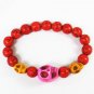Turquoise Hot Pink Yellow Skull Bead Red Veins Ball Beads Stretch Bracelet ZZ2475