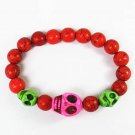 Turquoise Hot Pink Green Skull Bead Red Veins Ball Beads Stretch Bracelet ZZ2476