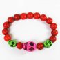Turquoise Hot Pink Green Skull Bead Red Veins Ball Beads Stretch Bracelet ZZ2476