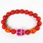 Turquoise Hot Pink Orange Skull Bead Red Veins Ball Beads Stretch Bracelet ZZ2477