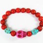 Turquoise Hot Pink Baby Blue Skull Bead Red Veins Ball Beads Stretch Bracelet ZZ2478