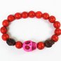 Turquoise Hot Pink Brown Skull Bead Red Veins Ball Beads Stretch Bracelet ZZ2479