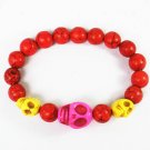 Turquoise Hot Pink Yellow Skull Bead Red Veins Ball Beads Stretch Bracelet ZZ2480