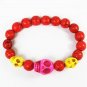 Turquoise Hot Pink Yellow Skull Bead Red Veins Ball Beads Stretch Bracelet ZZ2480