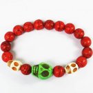 Turquoise Green White Skull Bead Red Veins Ball Beads Stretch Bracelet ZZ2484