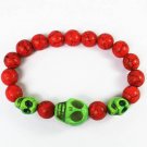 Turquoise Green Skull Bead Red Veins Ball Beads Stretch Bracelet ZZ2486