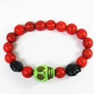 Turquoise Green Black Skull Bead Red Veins Ball Beads Stretch Bracelet ZZ2487