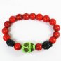 Turquoise Green Black Skull Bead Red Veins Ball Beads Stretch Bracelet ZZ2487