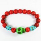 Turquoise Green Baby Blue Skull Bead Red Veins Ball Beads Stretch Bracelet ZZ2488