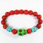 Turquoise Green Baby Blue Skull Bead Red Veins Ball Beads Stretch Bracelet ZZ2488