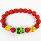 Turquoise Green Yellow Skull Bead Red Veins Ball Beads Stretch Bracelet ZZ2489
