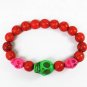 Turquoise Green Hot Pink Skull Bead Red Veins Ball Beads Stretch Bracelet ZZ2490