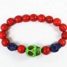 Turquoise Green Blue Skull Bead Red Veins Ball Beads Stretch Bracelet ZZ2491