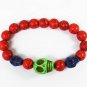 Turquoise Green Blue Skull Bead Red Veins Ball Beads Stretch Bracelet ZZ2491
