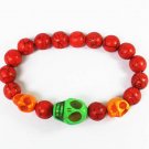 Turquoise Green Orange Skull Bead Red Veins Ball Beads Stretch Bracelet ZZ2492