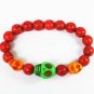 Turquoise Green Orange Skull Bead Red Veins Ball Beads Stretch Bracelet ZZ2492