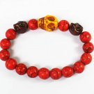 Turquoise Yellow Brown Skull Bead Red Veins Ball Beads Stretch Bracelet ZZ2494