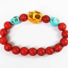 Turquoise Yellow Baby blue Skull Bead Red Veins Ball Beads Stretch Bracelet ZZ2495