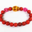 Turquoise Yellow Hot Pink Skull Bead Red Veins Ball Beads Stretch Bracelet ZZ2496