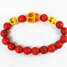 Turquoise Yellow Skull Bead Red Veins Ball Beads Stretch Bracelet ZZ2497