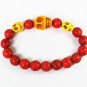Turquoise Yellow Skull Bead Red Veins Ball Beads Stretch Bracelet ZZ2497