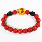 Turquoise Yellow Black Skull Bead Red Veins Ball Beads Stretch Bracelet ZZ2498