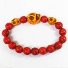 Turquoise Yellow Skull Bead Red Veins Ball Beads Stretch Bracelet ZZ2499
