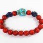Turquoise Blue Skull Bead Red Veins Ball Beads Stretch Bracelet ZZ2503