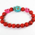 Turquoise Baby Blue Hot Pink Skull Bead Red Veins Ball Beads Stretch Bracelet ZZ2504