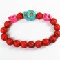 Turquoise Baby Blue Hot Pink Skull Bead Red Veins Ball Beads Stretch Bracelet ZZ2504