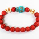 Turquoise Baby Blue White Skull Bead Red Veins Ball Beads Stretch Bracelet ZZ2505