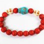Turquoise Baby Blue White Skull Bead Red Veins Ball Beads Stretch Bracelet ZZ2505