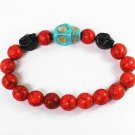 Turquoise Baby Blue Black Skull Bead Red Veins Ball Beads Stretch Bracelet ZZ2506