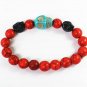 Turquoise Baby Blue Black Skull Bead Red Veins Ball Beads Stretch Bracelet ZZ2506