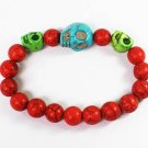 Turquoise Baby Blue Green Skull Bead Red Veins Ball Beads Stretch Bracelet ZZ2507