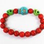 Turquoise Baby Blue Green Skull Bead Red Veins Ball Beads Stretch Bracelet ZZ2507