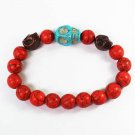 Turquoise Baby Blue Brown Skull Bead Red Veins Ball Beads Stretch Bracelet ZZ2508