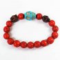 Turquoise Baby Blue Brown Skull Bead Red Veins Ball Beads Stretch Bracelet ZZ2508