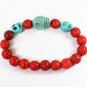Turquoise Baby Blue Skull Bead Red Veins Ball Beads Stretch Bracelet ZZ2509