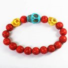 Turquoise Baby Blue Yellow Skull Bead Red Veins Ball Beads Stretch Bracelet ZZ2510