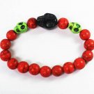 Turquoise Green Black Skull Bead Red Veins Ball Beads Stretch Bracelet ZZ2511