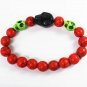 Turquoise Green Black Skull Bead Red Veins Ball Beads Stretch Bracelet ZZ2511