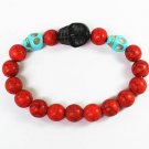 Turquoise Baby Blue Black Skull Bead Red Veins Ball Beads Stretch Bracelet ZZ2512