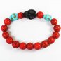 Turquoise Baby Blue Black Skull Bead Red Veins Ball Beads Stretch Bracelet ZZ2512