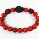 Turquoise Brown Black Skull Bead Red Veins Ball Beads Stretch Bracelet ZZ2513