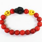Turquoise Yellow Black Skull Bead Red Veins Ball Beads Stretch Bracelet ZZ2514