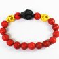 Turquoise Yellow Black Skull Bead Red Veins Ball Beads Stretch Bracelet ZZ2514