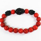 Turquoise Black Skull Bead Red Veins Ball Beads Stretch Bracelet ZZ2515