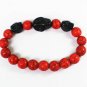Turquoise Black Skull Bead Red Veins Ball Beads Stretch Bracelet ZZ2515